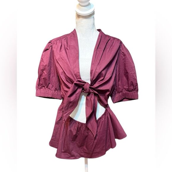 Tuckernuck Hyacinth House Burgundy Piper Tie Front Blouse NWT Size XXL - Picture 2 of 5